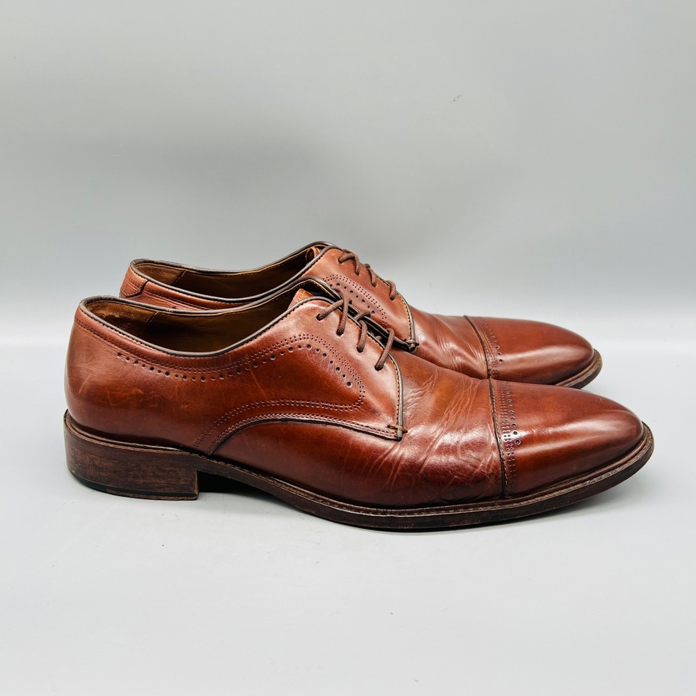 Johnston & Murphy Shoes Men 9.5 Brown Leather Brogue Lace Up Oxford Casual Dress